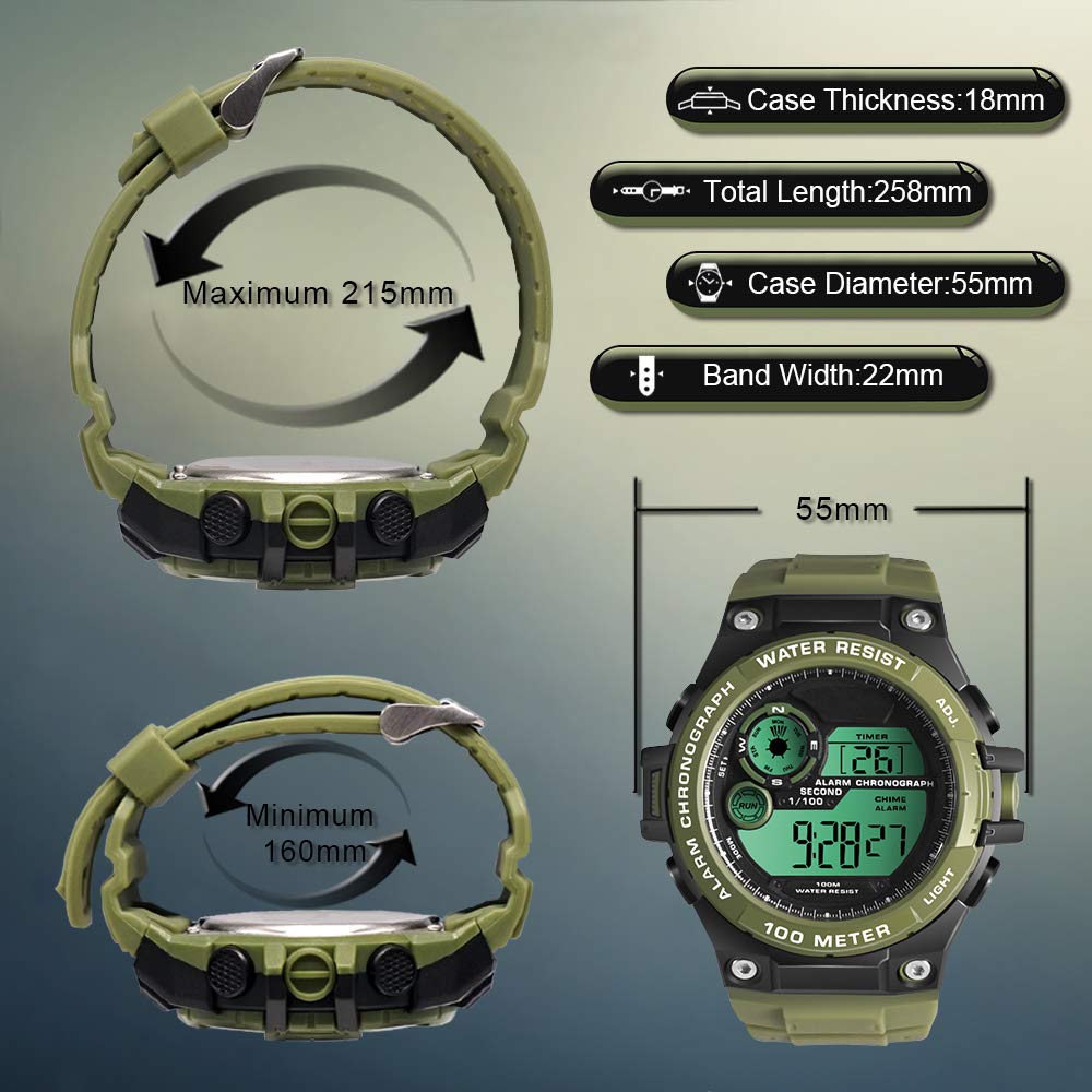 Многофункциональные мужские часы с водозащитой 10 АТМ, идеально подходящие для плавания, дайвинга и серфинга, с будильником, календарем, секундомером, двойным временем и 12-часовым форматом.