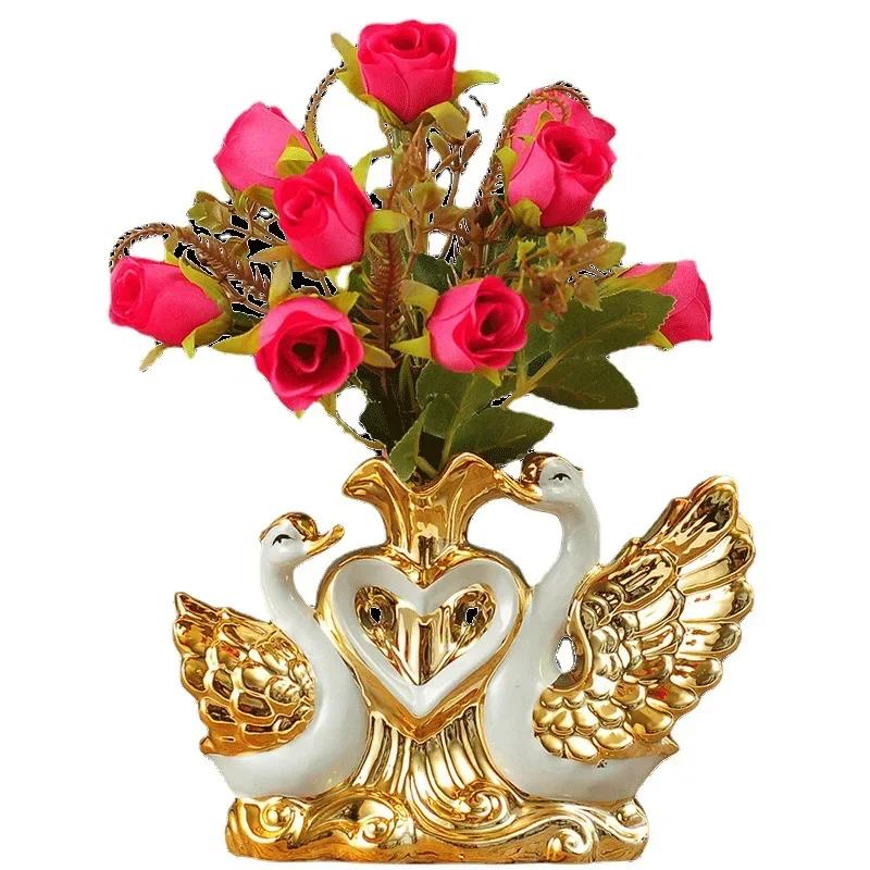 Европейский свадебный декор, ремесла, керамические изделия, креативное украшение комнаты, ручная работа, золотой лебедь, фарфоровые статуэтки, украшения