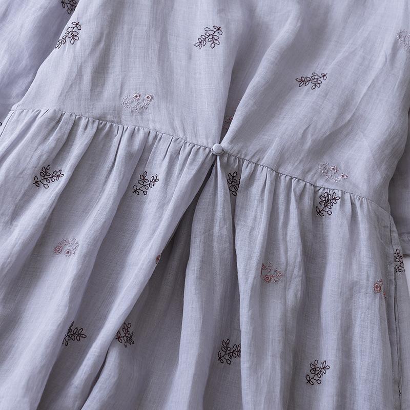 2025 лето новое свободное платье большого размера с качелями детское вышитое платье из хлопка и льна с круглым вырезом и рукавами семь четвертей