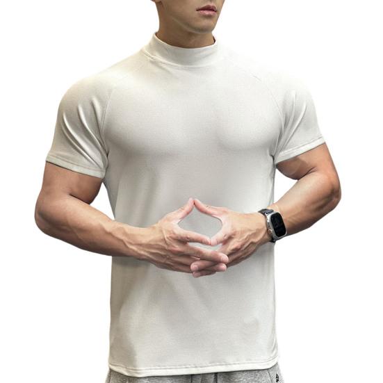Men Fitness T-shirts Slim Fit Turtleneck Short Sleeve Undershirt Gym Fitness Tee Casual Base Layer Muscle Top for Workout Travel Office