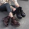 Versatile Women's Shoes Retro Genuine Leather Round Toe Thick Bottom Short Boots