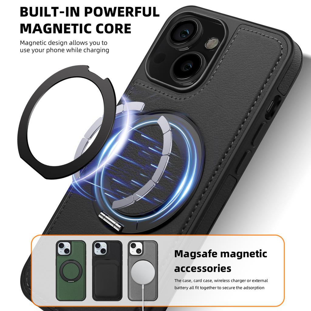 Чехол для iPhone 14 с кольцом-подставкой, совместимый с MagSafe, задняя крышка из ПУ кожи
