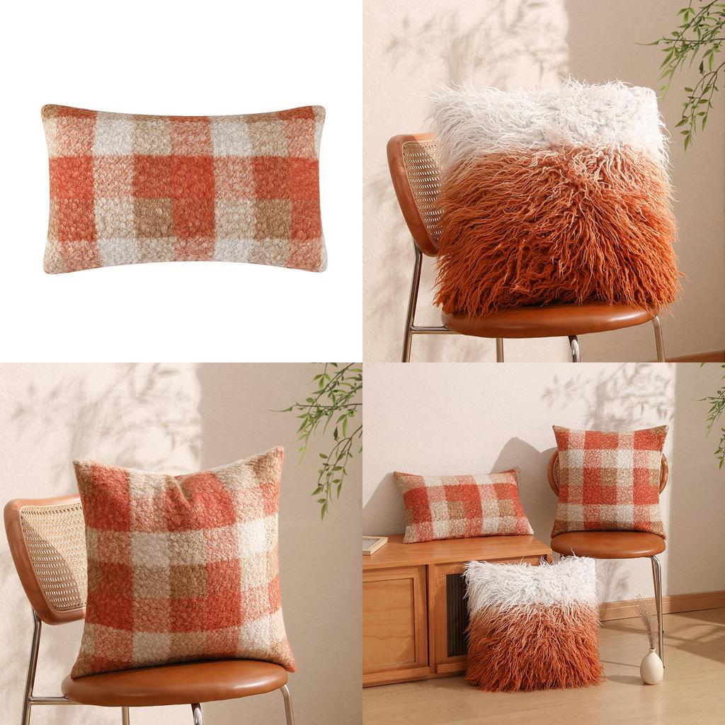 Pillowcase Only Luxurious Plush Gradient Orange Sheepskin Throw Pillow Cover Modern Minimalist