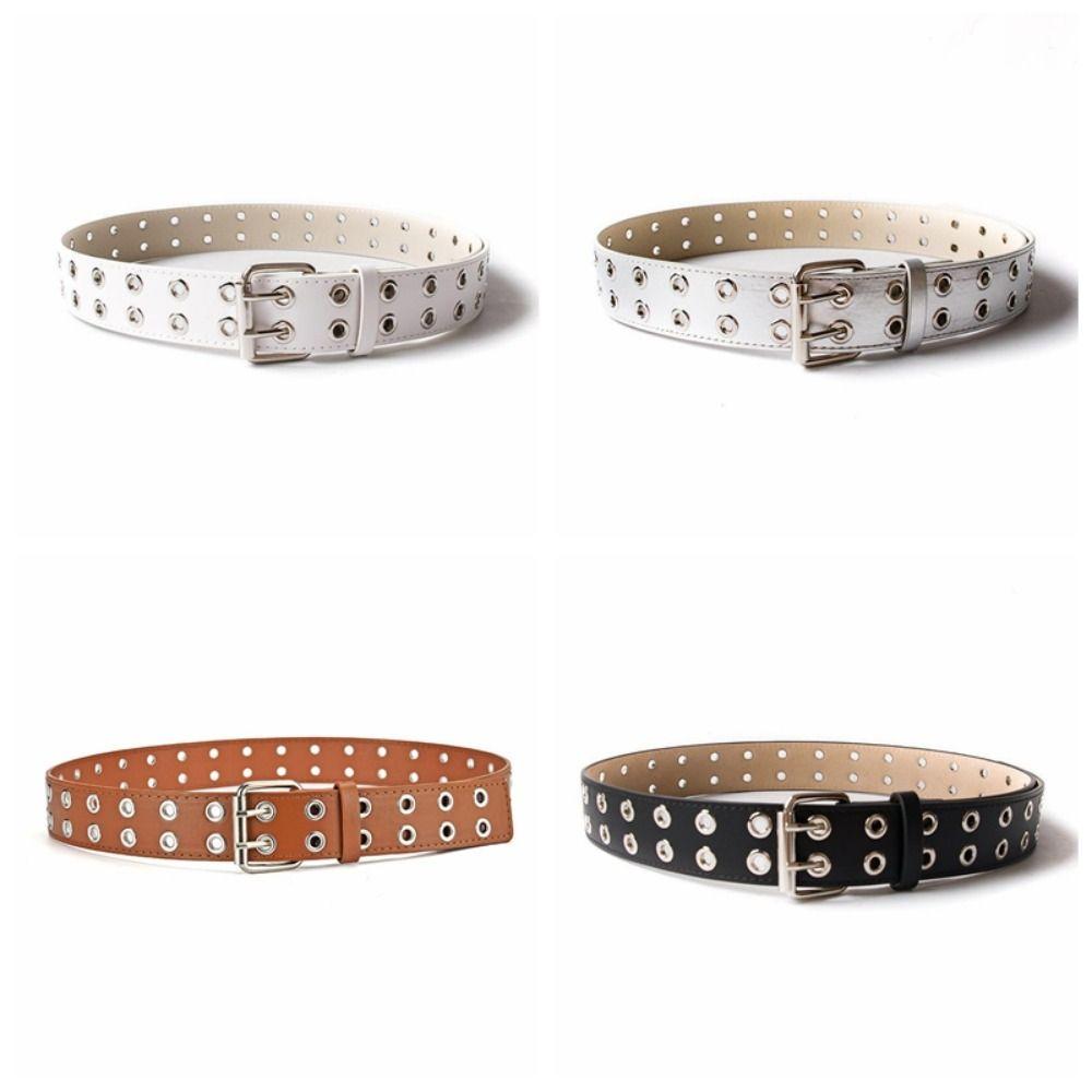 Punk Double Row Hole Belt Metal Buckle Hip-hop Waist Belt PU Leather Star Waistbands  Female/Girls