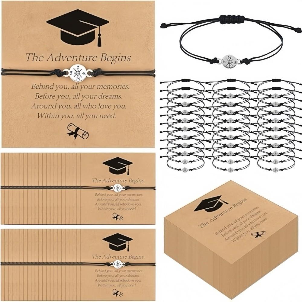 Hand Woven Compass Charm Wristband The Adventure Begins Graduation Party Favors  College Graduation