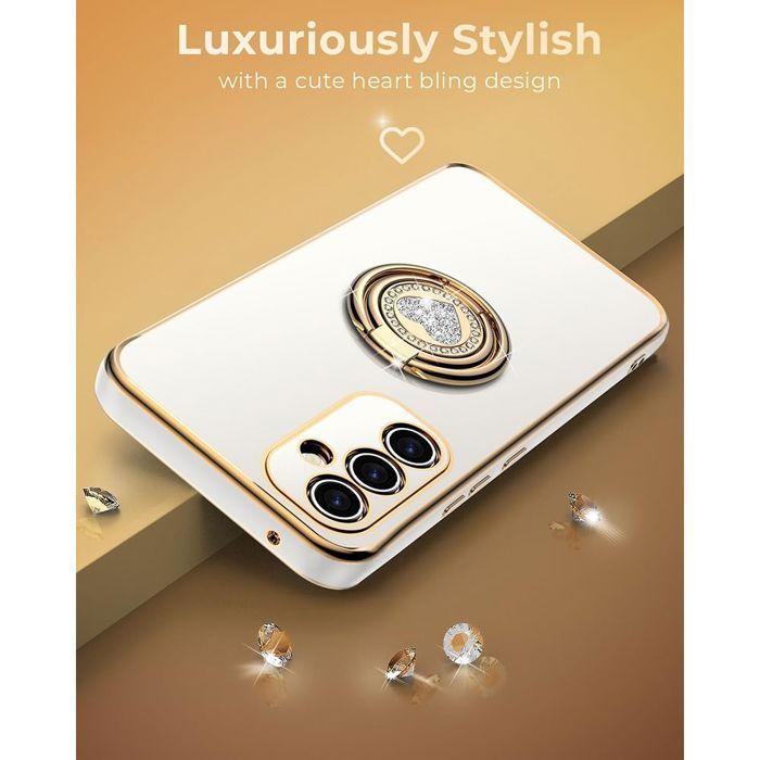 Coque Silicone - BOOLING - pour Samsung Galaxy S26 - avec Anneau Rotatif et Cordon - Blanc