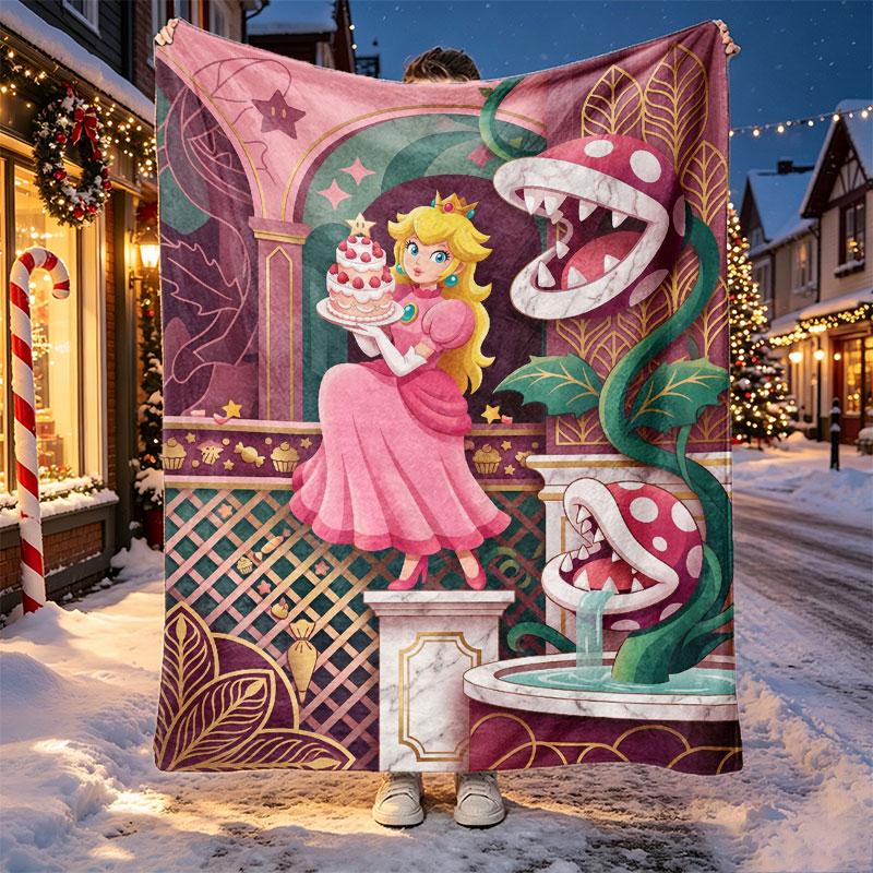 Princess Peach Toadstool Pattern Blanket for Home Decoration, Bed, Sofa, Car Travel, Camping, Suitable for All Seasons, Birthday Christmas Gift