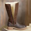 Женские высокие сапоги из кожи, флок, зимние, плюшевые, теплые, до колена, роскошные женские туфли на плоской подошве в стиле пэчворк, повседневные женские зимние сапоги