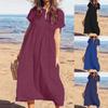 Plus Size Beach Dresses for Women Vacation Long Dress V Neck Short Sleeve Boho Summer Dresses Solid Loose Casual Sundress