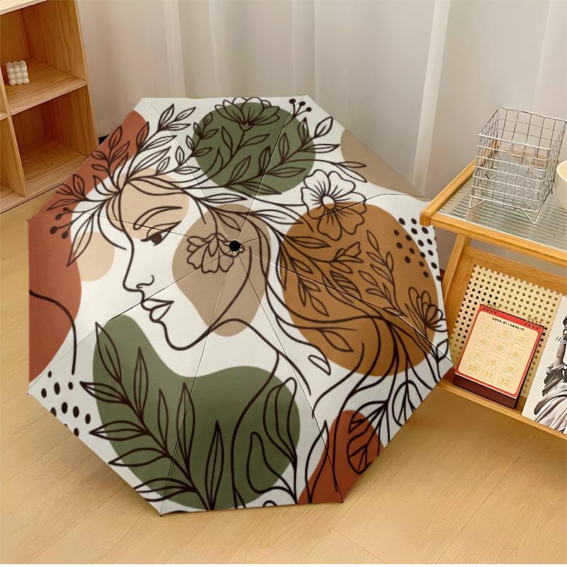Mystical Mushroom Garden Theme Automatic Umbrella Compact 8-Rib Design Sturdy Construction Durable Umbrella Stylish Accessory