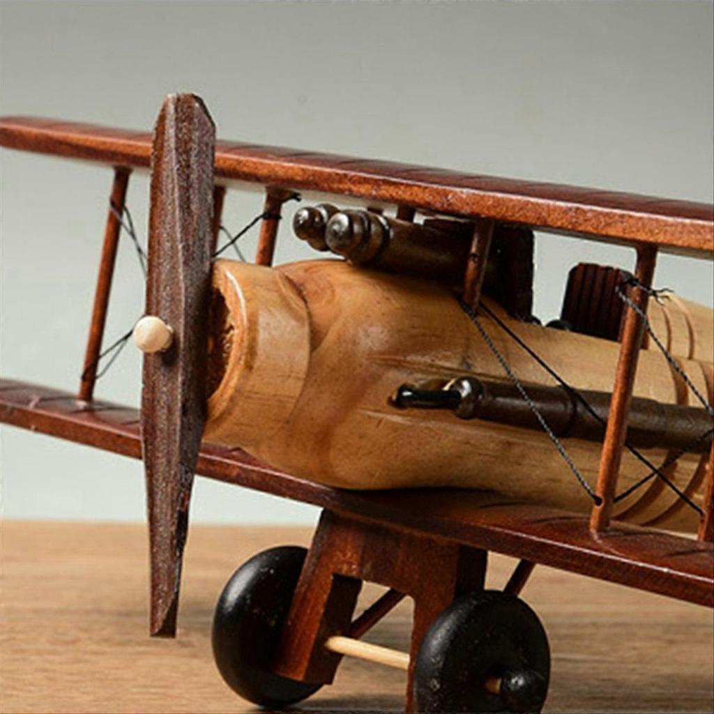 Retro Aircraft Handicraf Wooden Airplane Model,Vintage Biplane Model Desktop Decoration Photo Props 