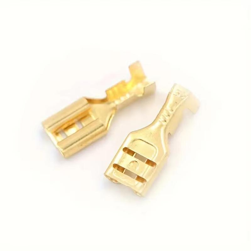 100pcs 6.3mm Golden Brass Car Speaker Female Shovel-shaped Terminal Wire Connector