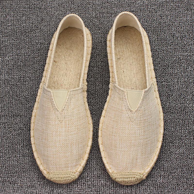Summer Handmade Linen Sole Straw Shoes Men's One-pedal Lazy Fisherman Shoes Casual Breathable Sweat-absorbing Single Shoes Canvas Shoes