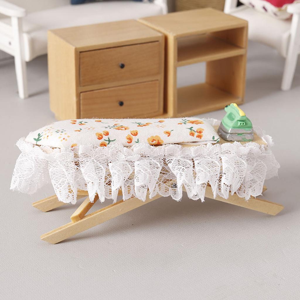 Гладильная доска и утюг для миниатюр кукольных домиков Гладильная доска 1/12 Кукольный домик Витрина Деревянная мебель Декор для кукольного домика