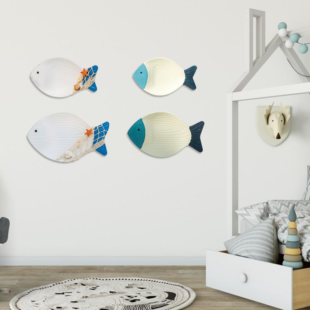Wood Fish Hanging Ornament Wooden Fish Wall Art Decor for Beach Theme Fish Sculpture