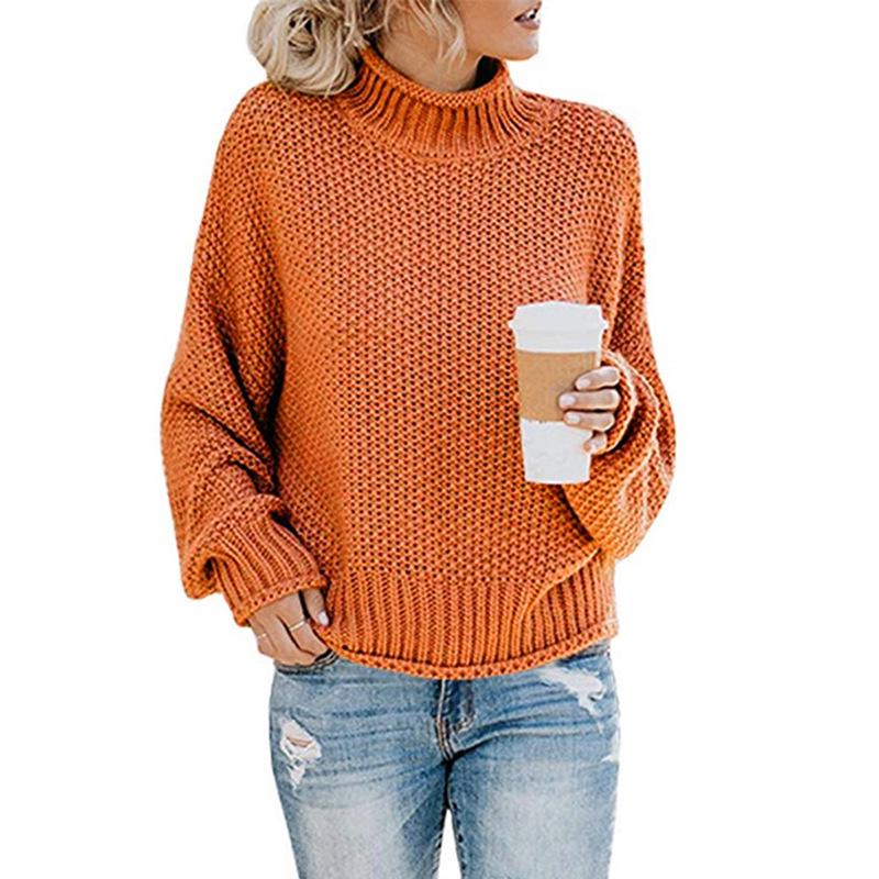 New Autumn Long Sleeve Loose Casual Knitwear Sweater Women Winter Half High Neck Pullover Sweaters for Women Fashion Plus Size Knitted Sweater 24889