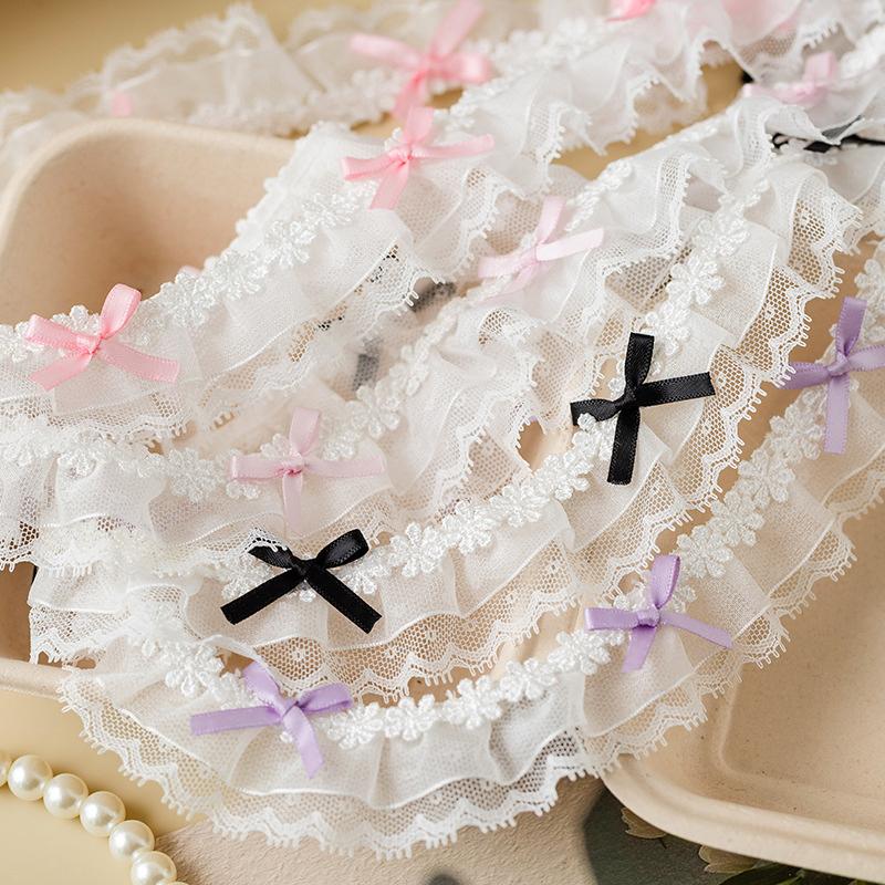 1 ярд Кружевные края Ручная работа Двухслойное кружево Аксессуары для одежды Кружево с бантом-бабочкой Милая DIY Лента Отделка Лента 3,8 см шириной