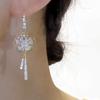 Ins Style Alloy Earrings With Chic Floral Crystal Tassels Grey Color
