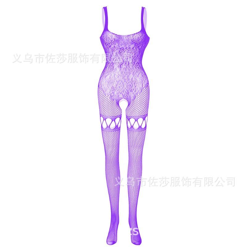 Sexy Underwear Sexy See-through Socks One-piece Stockings Women's Open Crotch Suspenders Hollow Fishing Nets Temptation One-piece Mesh