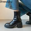 Designer Women Stretch Modern Ankle Boots Fashion Thick Heel Shoes Concise Short Botas De Mujer