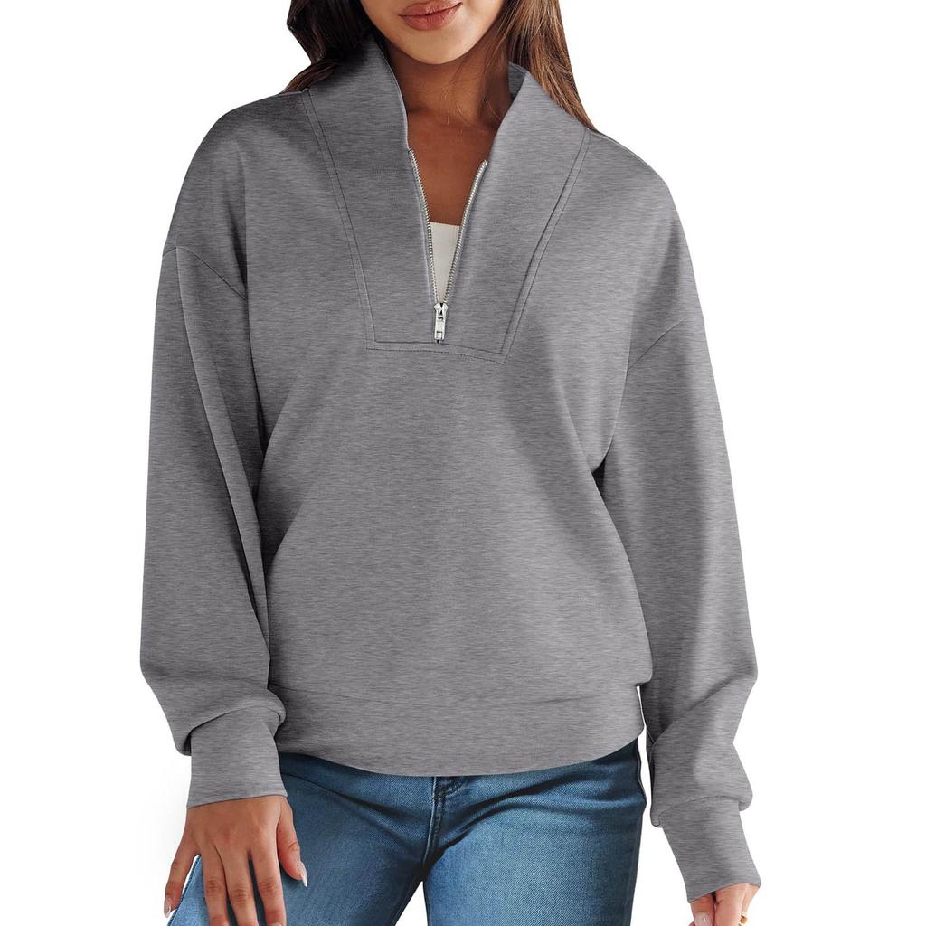 Женская толстовка на молнии с длинным рукавом и воротником на четверть молнии, пуловер, топы, осенние наряды
