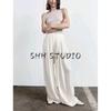 Autumn New Women clothes French style Simple Design Drape Mid-High Waist Loose Casual Long Wide-Leg Pants