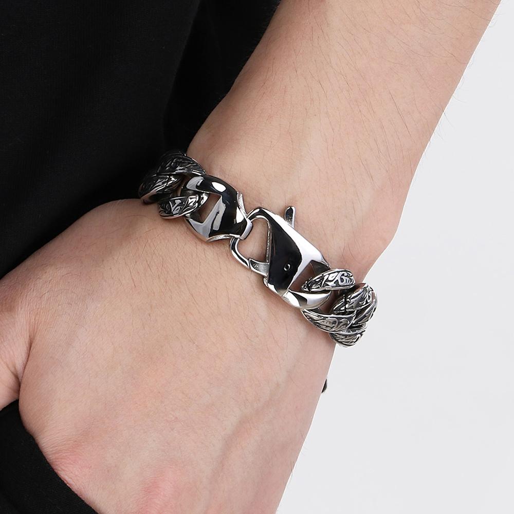 Retro Man Bracelet for Men Solid 316L Stainless Steel 18MM Curb Cuban Link Chain Men's Bracelets Hand Wrist Jewerly Accessories