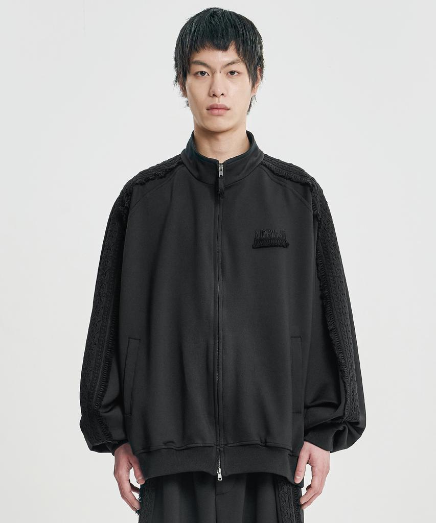 AJOBYAJO [Set] Multi Lace Trim Raglan Track Set-Up [Black]