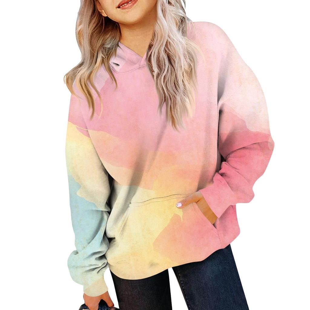 Children's Sweatshirt Girls Gradient Color Long Sleeve Hooded Pocket Sweatshirt