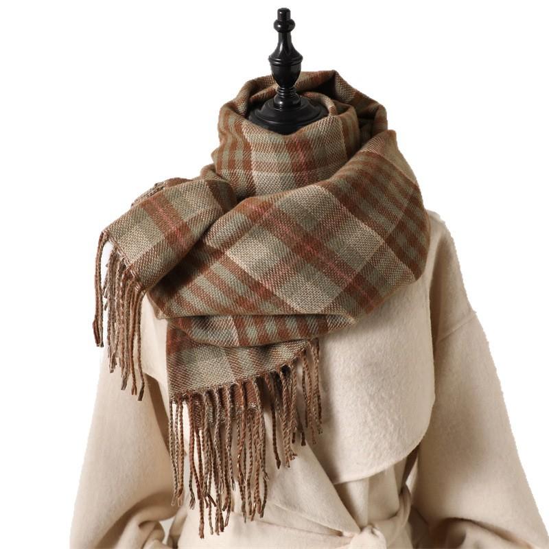 Cross-Border High-End Autumn And Winter Plaid Warm Scarf Women'S Shawl Versatile Commuter Fringed Fine Sand Imitation Cashmere Scarf