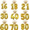 10 18 20 30 40 50 To 90 Years Old Kid Adult Birthday Party Gold Crown Number Balloons Set