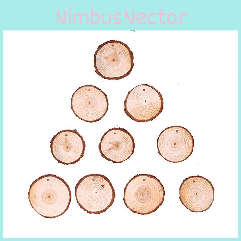 10 X Natural Wood Slice Christmas Tree Ornament Hanging Decor Diy Craft Gift Tag
