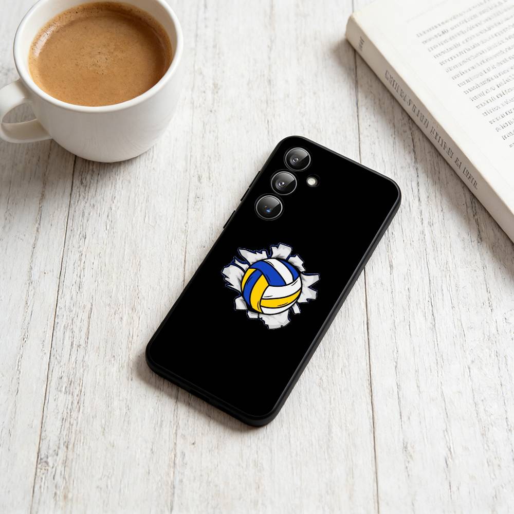 Volleyball Painted Phone Case Black Silicone Soft For Samsung Galaxy A73,A72,A71,A70,A53,A52,A51