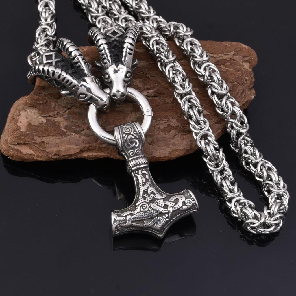 New European And American Men 'S Stainless Steel Viking Thor Ram Thor Hammer Pendant Necklace Fast Men 'S Jewelry