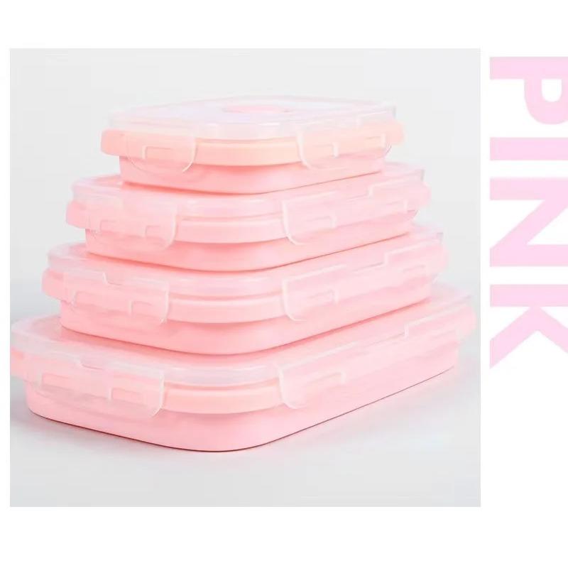 4 Pack Collapsible Silicone Lunch Box - BPA-Free Flat Stacking Food Storage Containers with Lids for Leftovers