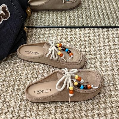 Модные женские 2025 новый стиль модные расшитые бисером цельные шлепанцы, ретро расшитые бисером шлепанцы на платформе