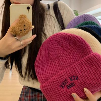 Модная вязаная шапка осенне-зимнего стиля, утолщенная теплая, для большого обхвата головы, подчеркивающая лицо, маленькая шерстяная шапка-пуловер с защитой ушей