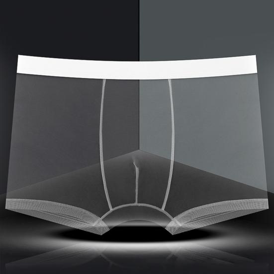 Men Boxer Underwear Mid-rise Elastic Waist Perspective Mesh Yarn Shorts