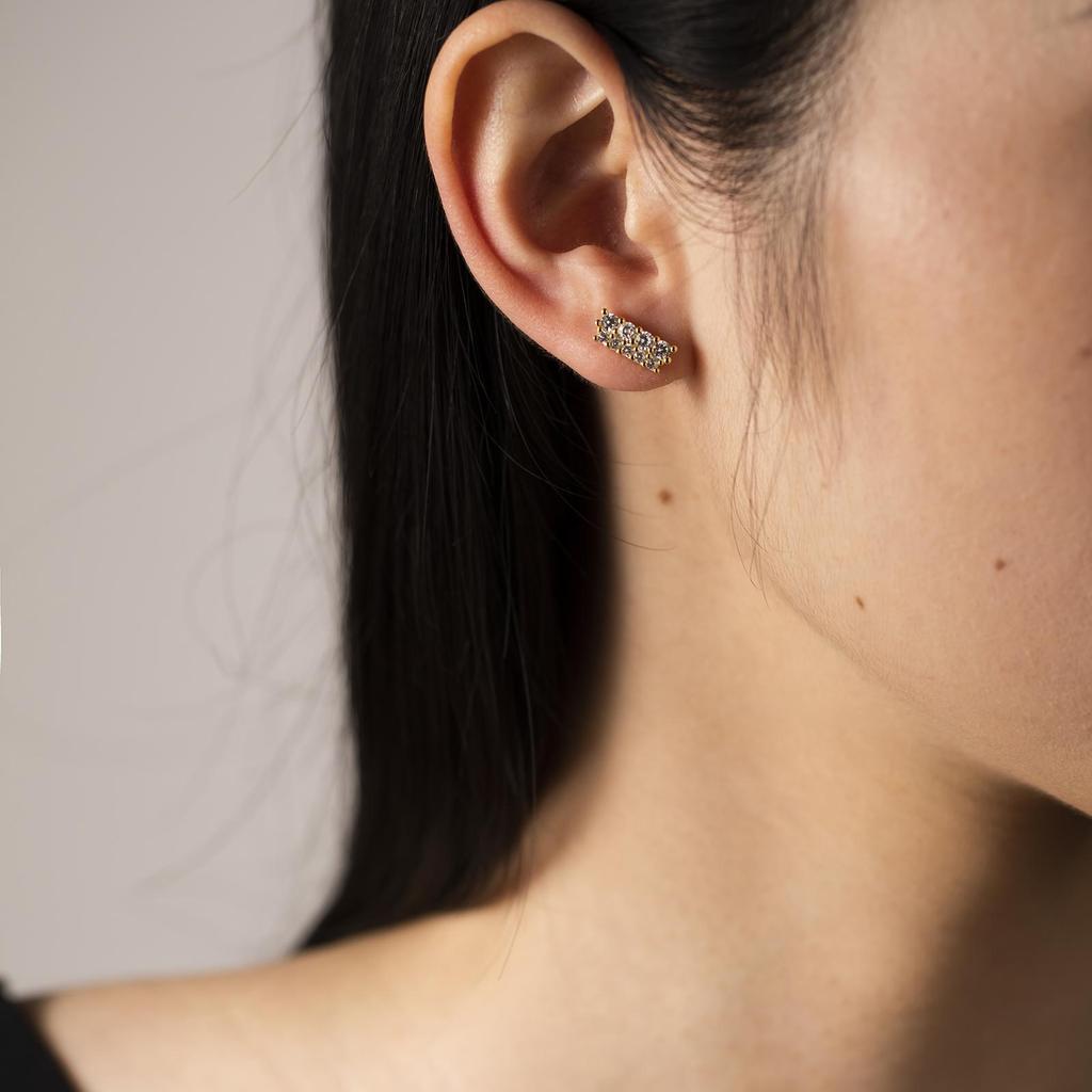 ANDYWEN 925 Sterling Silver Gold Two Line Piercing Zircon CZ Stud Earring Women Luxury Jewelry Wedding Gift