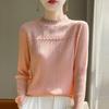 Autumn/Winter Women's Solid Color Half-High Collar Knit Sweater with Lace Trim