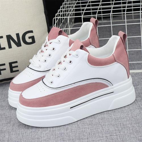 Fashion Thick-soled Pink Sneakers Shoes Women's Spring Lace-up Slim Inner Heightening Shoes 2024 New Casual Sports Shoes Board Shoes