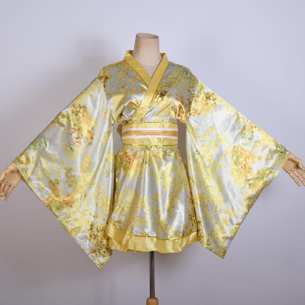 Sexy Japanese Kimono Cosplay Costume Silk Flower Deep V Underwear Gown Sleepwear One Piece Women's (S59-1, L)