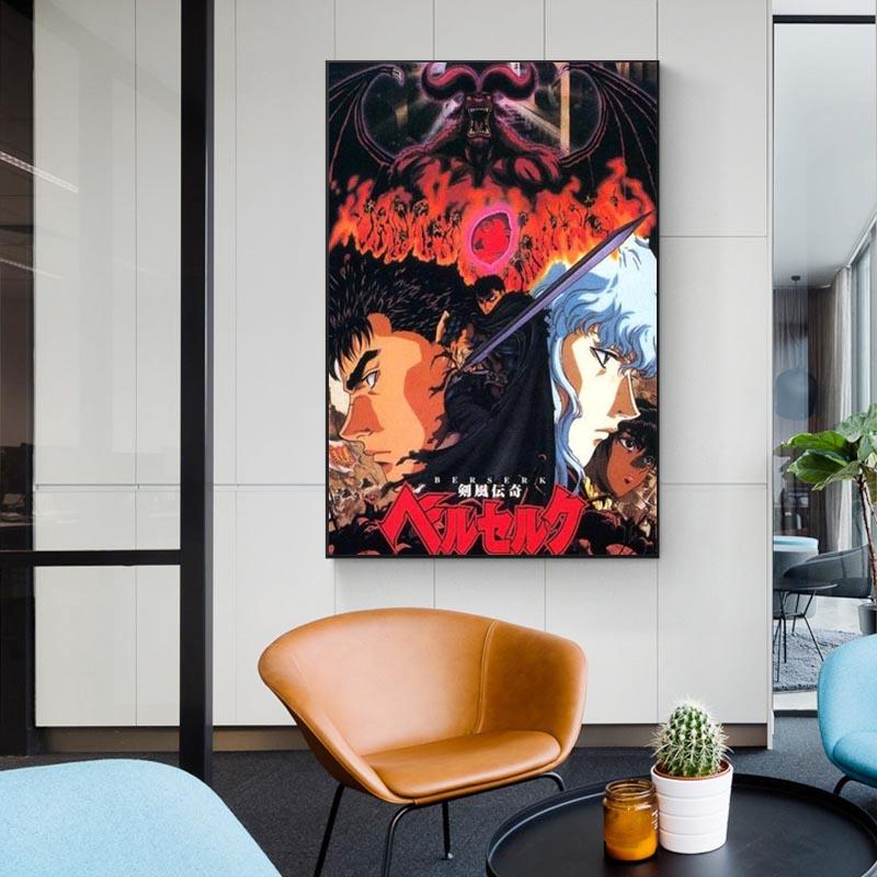 Японский аниме постер Кентаро Миура Безумный воин и печатная настенная живопись на холсте