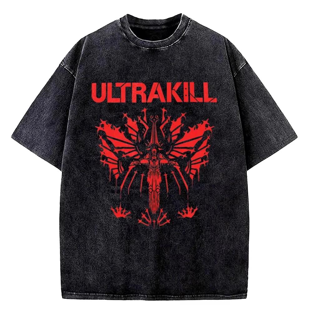 Винтажная стираная футболка Ultrakill Новая модель для любителей аниме Одежда с индивидуальностью Хлопковая одежда Унисекс Горячий товар Дышащая
