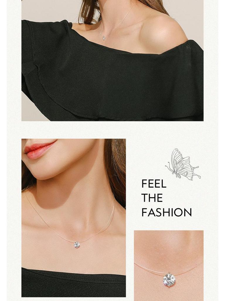 Modian S925 Sterling Silver Transparent Diamond Necklace - Simple Japanese Sweet Girl Clavicle Chain