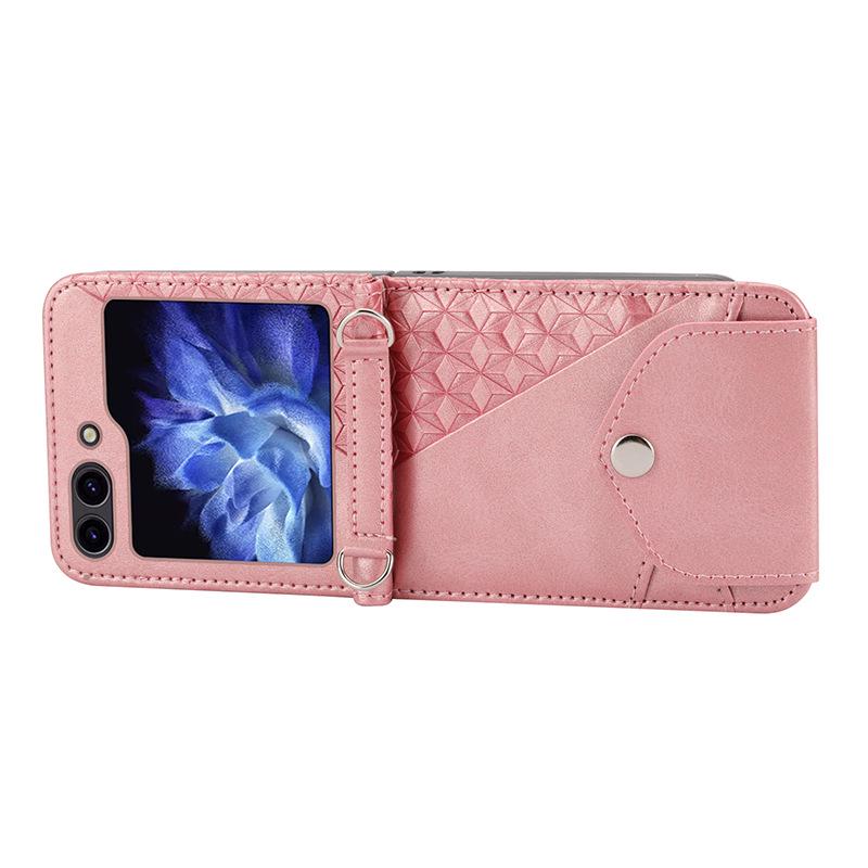 Samsung Z Flip Leather Case, Calf Pattern Full Coverage for Z Flip5, 4, 3.