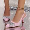 Spring and Summer New Pointed-toed Stiletto High-heeled Sandals for Women, Sexy Rear Strap Rhinestone High-heeled Shoes for Women, Eels.