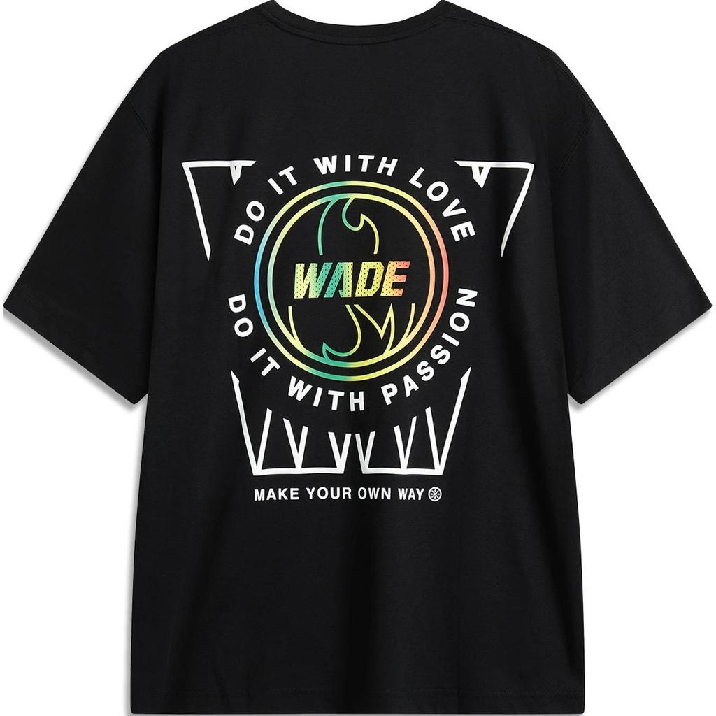 Li-Ning Удобная дышащая свободная футболка с коротким рукавом и принтом букв Wade Series, мужские топы, черная, AHSU169-1