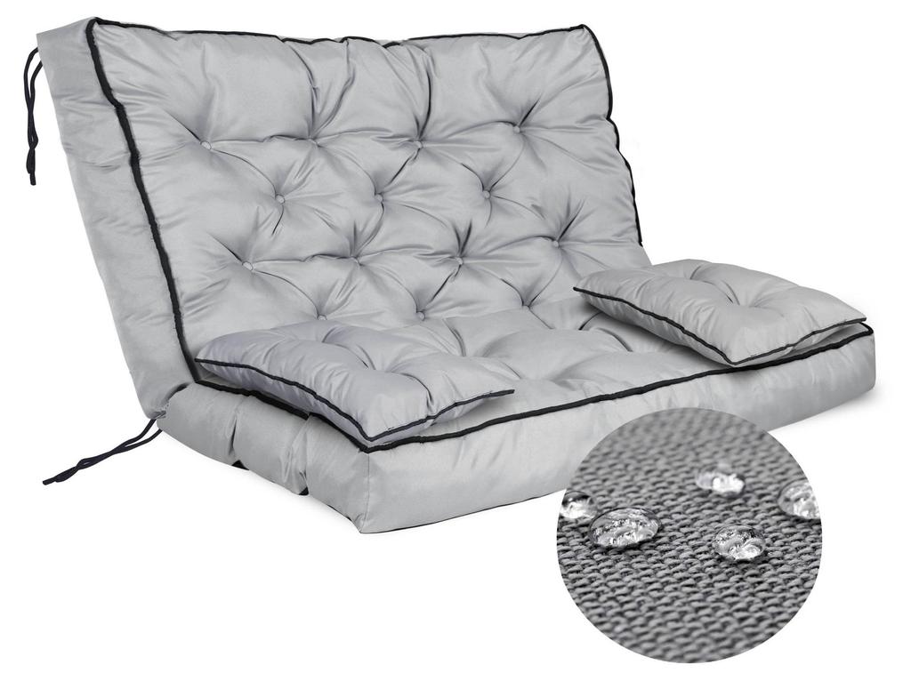 Garden Cushion for Bench with High Side and Piping, Swing, Waterproof with Strings Tied + Small Cushions