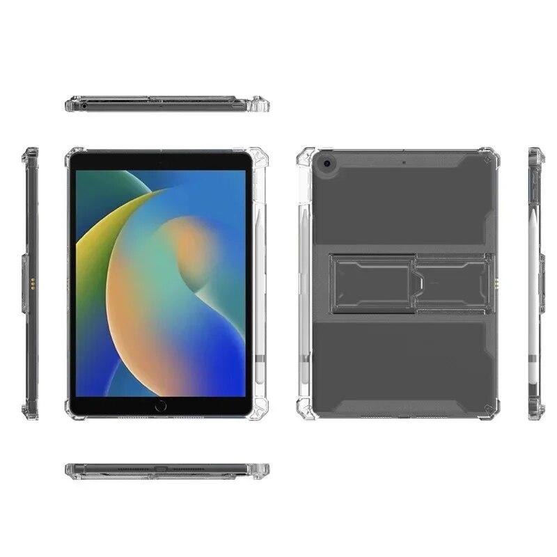 Прозрачная задняя крышка из ТПУ с подставкой для iPad 10.2 2021 2020 2019 (iPad 9, 8, 7 поколения) Чехол для карандашей 4 противоударные подушки безопасности